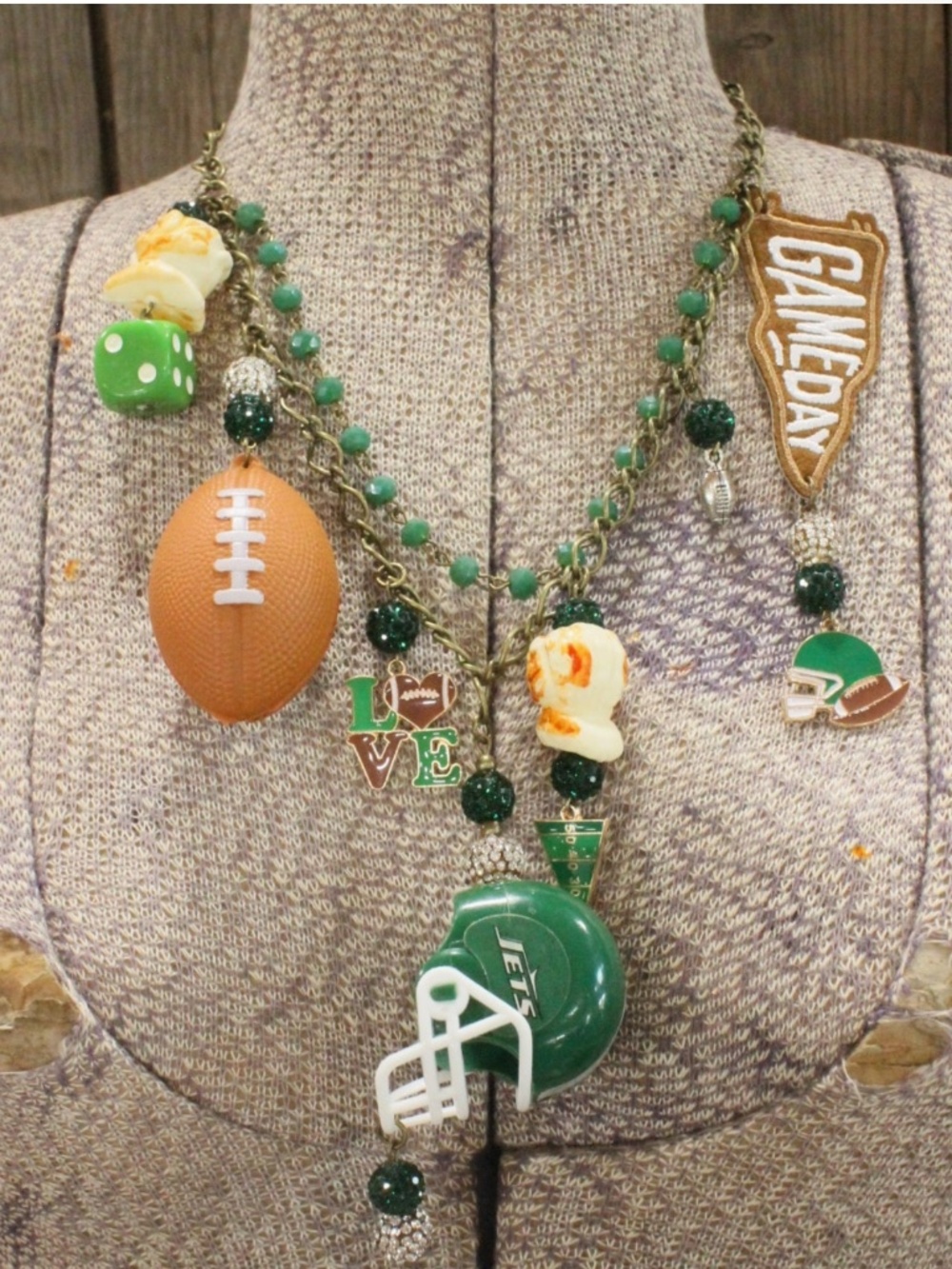 BOHO GAMEDAY New York Jets CHARM’D FOOTBALL NECKLACE